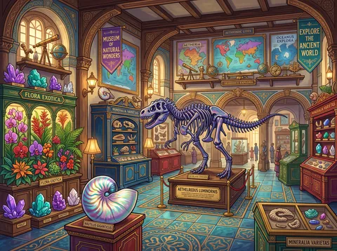 Museum Gallery with Dinosaur Skeleton