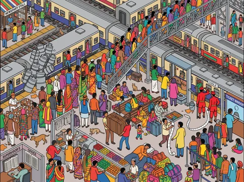 Crowded Indian Railway Station