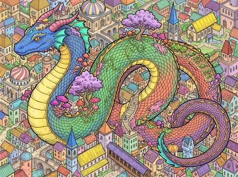 Scaled Wyrm Coiled Through the Old Town