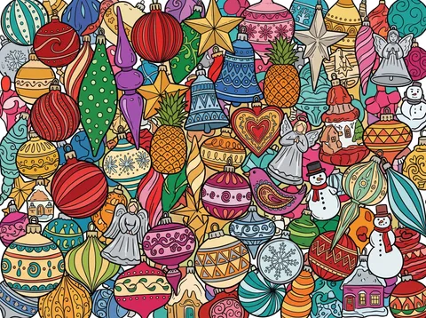 A Wall of Christmas Ornaments