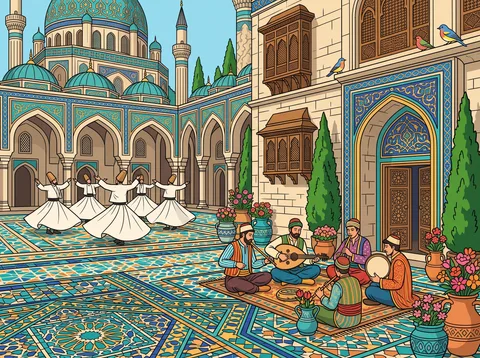 Dervishes Spinning In Mosque Courtyard
