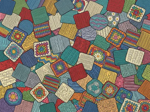 Heap of Knitted and Crochet Swatches