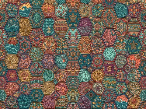 Hexagon Tiles of Ocean Motifs