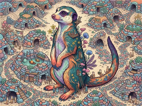 Meerkat Sentinel Over the Stone Burrow Town