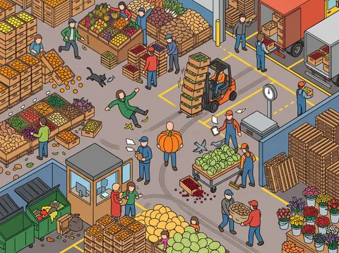 Fruit and Vegetable Wholesale Yard at Dawn