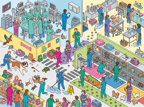 Veterinary Hospital Full of Animals