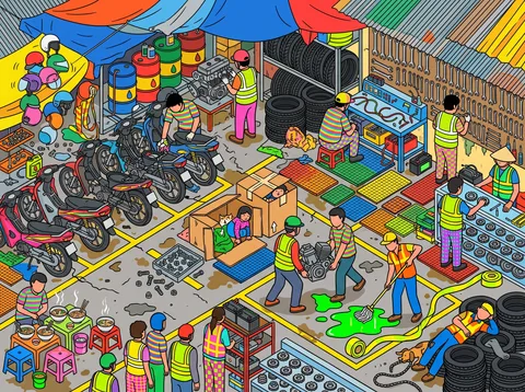 Motorbike Repair Alley in Full Swing