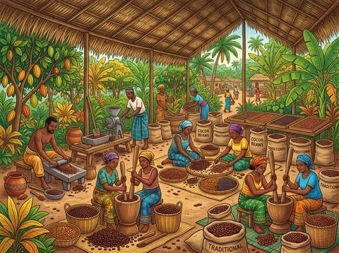 Processing Cocoa Beans In A Grove