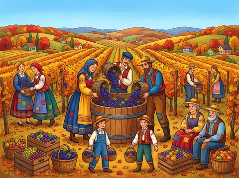 Grape Harvest In Autumn Vineyard