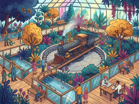 Glasshouse Garden With Toy Train