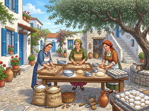 Baking Almond Cookies In Village Courtyard