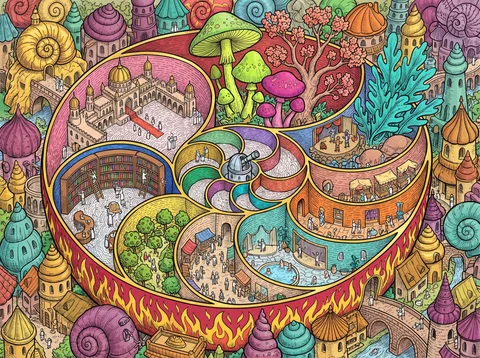 Nautilus Shell Cities in Spiral Chambers