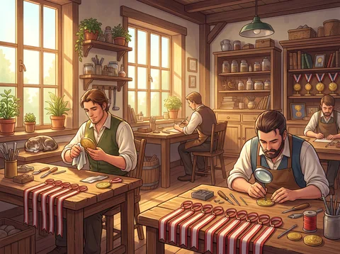 Medal Makers in a Sunlit Workshop