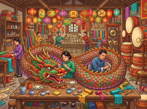 Craftsperson Painting Dragon Parade Float