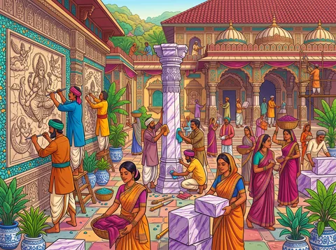 Craftsmen Carving Temple Courtyard