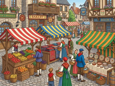 Cobblestone Market Street Scene