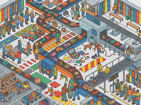 Bustling Airport Baggage Hall