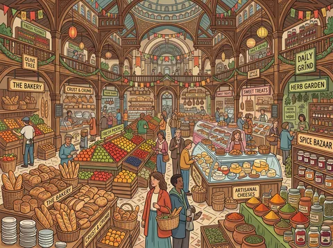 Covered Market Hall Food Stalls