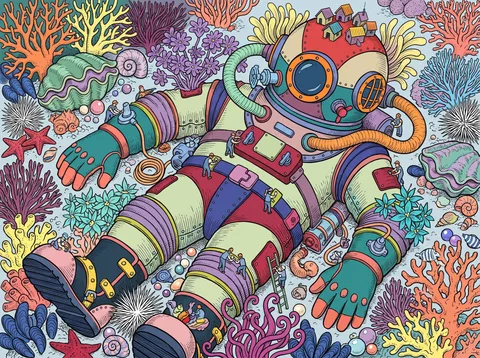 Diving Suit Resting on the Coral Reef