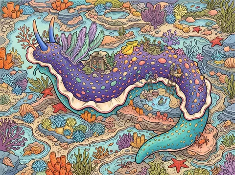 Sea Slug Crossing the Coral Tidepools