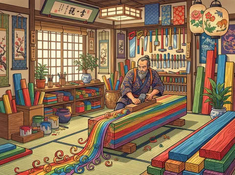 Carpenter Planing a Rainbow Beam