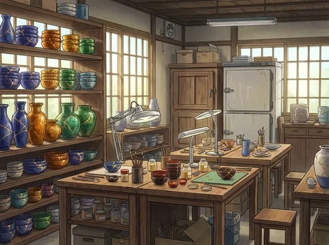Kintsugi Restoration Workshop Shelves