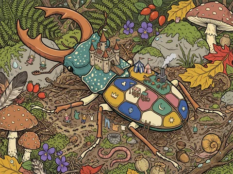 Stag Beetle Kingdom on the Forest Floor