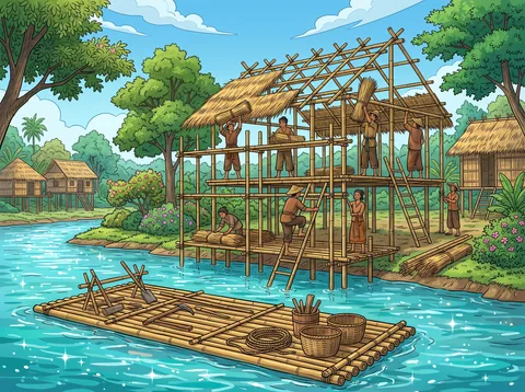 Raising a Bamboo Stilt House by the River