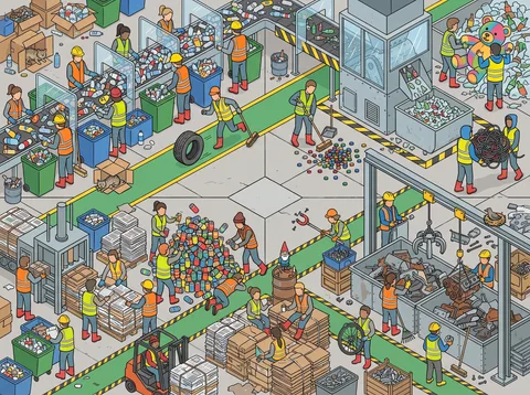 Workers Sorting Recycling at a Depot