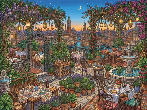 Rooftop Terrace Above a Canal City