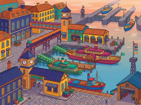 Ferries Docked At Historic Terminal