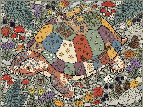 Patchwork Tortoise Plodding Over the Pebbles