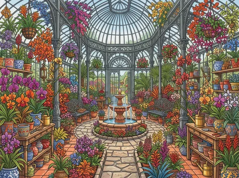 Domed Greenhouse Full of Orchids
