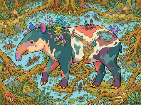 Tapir Wading Through the Flooded Forest