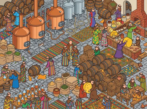 Monks Brewing Beer in a Busy Monastery