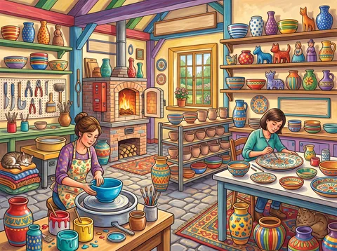 Pottery Studio with Ceramic Bowls
