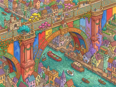 Painted Arch Bridge Over the Teal River