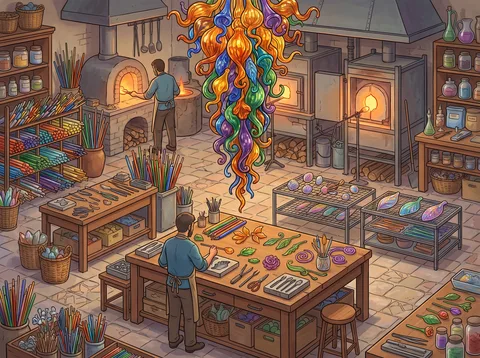 Glassblowers Shaping a Chandelier