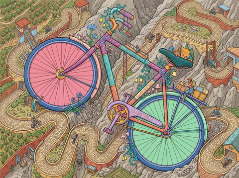 Bicycle Climbing the Switchback Mountain Pass