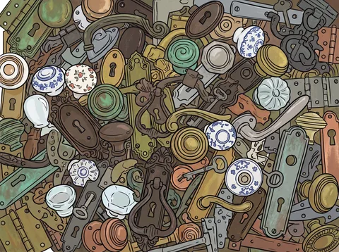 Antique Doorknobs and Hardware Pile