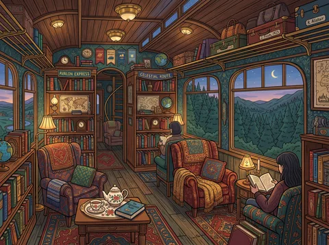 Person Reading in Train Library