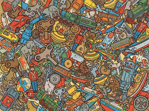 A Jumble of Vintage Wind-Up Toys