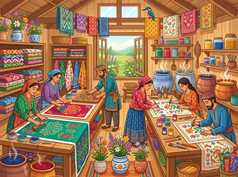 Craftsmen Working In Textile Studio