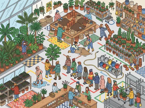 A Busy Greenhouse Plant Nursery