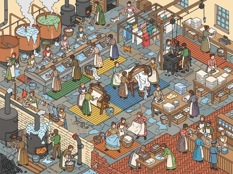 A Bustling Victorian Laundry Workhouse