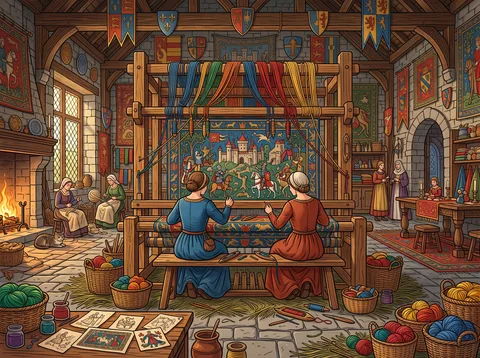 Weavers Crafting Royal Tapestry