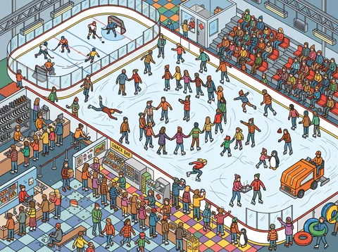 A Bustling Indoor Ice Skating Rink