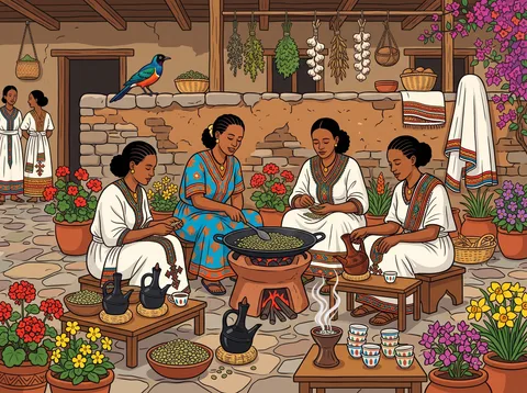 Roasting Coffee In Stone Courtyard