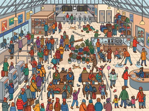 Crowded Winter Train Station Concourse