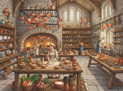 Grand Castle Kitchen with Copper Pots